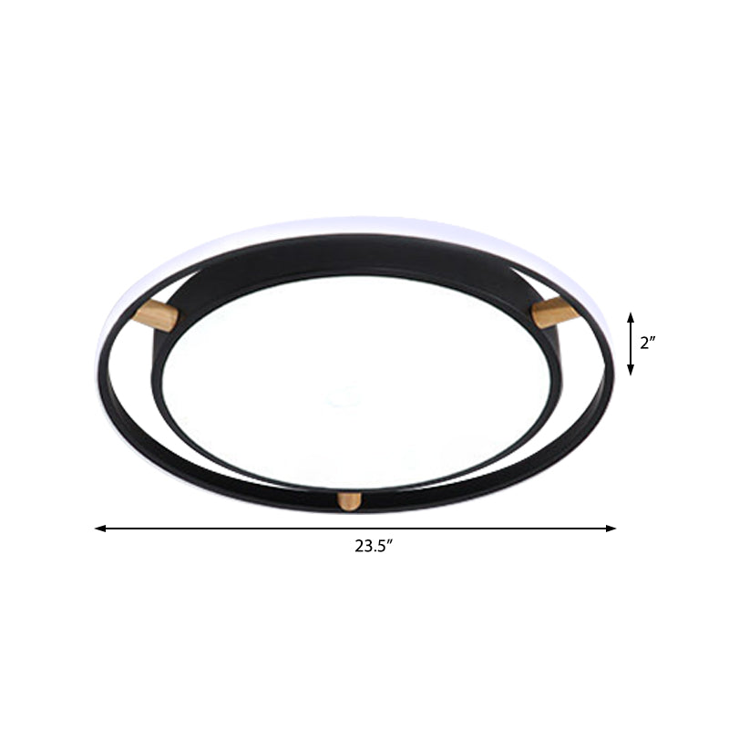 Nordic Dual Circle Led Ceiling Flush Light With Wood Arm - White/Green/Grey Thin Flushmount Lighting