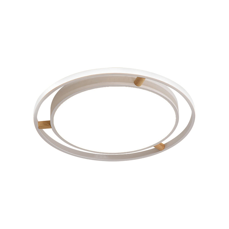Nordic Dual Circle Led Ceiling Flush Light With Wood Arm - White/Green/Grey Thin Flushmount Lighting