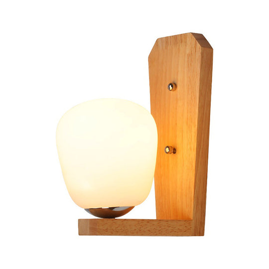 Nordic Style Milk Glass Mini Wall Light For Bedroom Wood Mount Indoor Lighting - 1