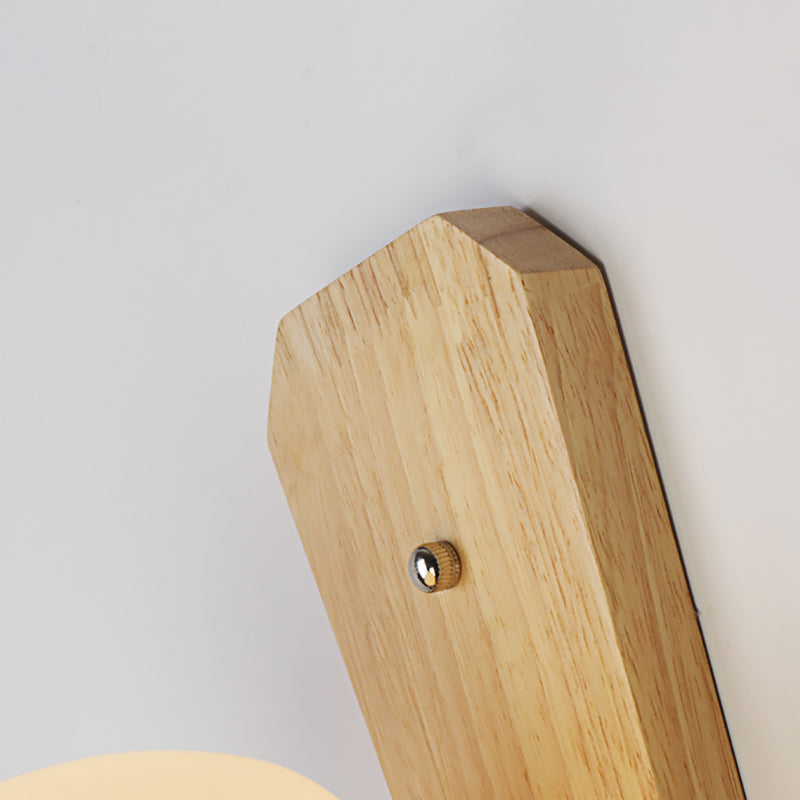 Nordic Style Milk Glass Mini Wall Light For Bedroom Wood Mount Indoor Lighting - 1