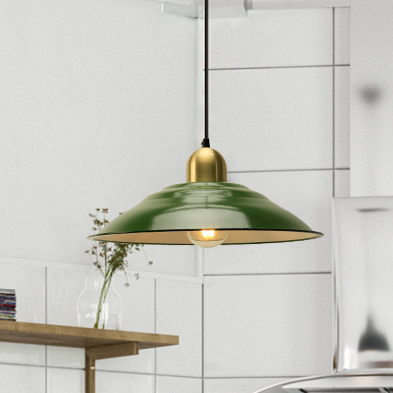 14.5’/16’ Wide Cone Pendant Light - Loft Metal 1-Light Ceiling Fixture In Polished Green