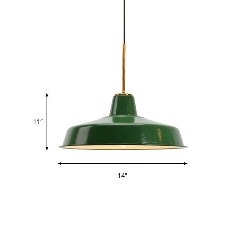 14.5’/16’ Wide Cone Pendant Light - Loft Metal 1-Light Ceiling Fixture In Polished Green
