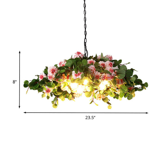 Retro Blossom Metal Chandelier - Green Led Ceiling Lamp 3 Lights Restaurant Lighting Sizes: