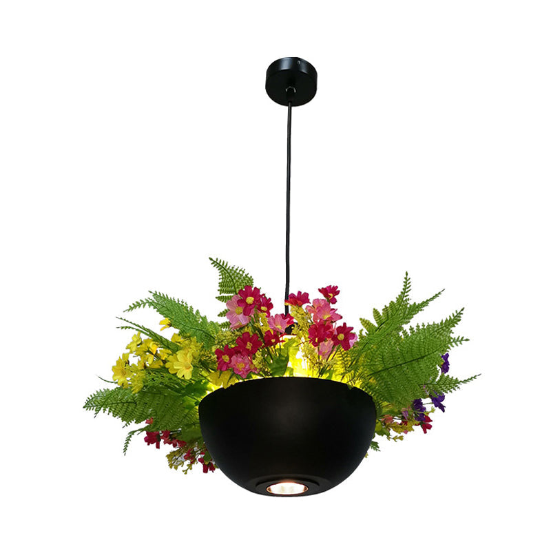 Industrial Bowl Flower Hanging Light - Black Metal Led Ceiling Suspension Lamp (1 Bulb) For