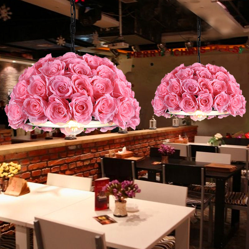 Pink Metal Led Pendant Light For Restaurant With Down Lighting And Industrial Dome Design
