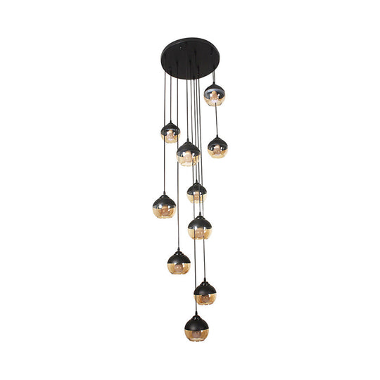 10-Light Hanging Stair Pendant With Cognac Glass Shades