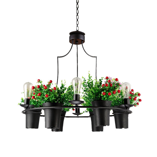 Industrial Black/White Metal Led Plant Pendant Light - 6 Lights 1/2 Tiers. Perfect For Restaurants.