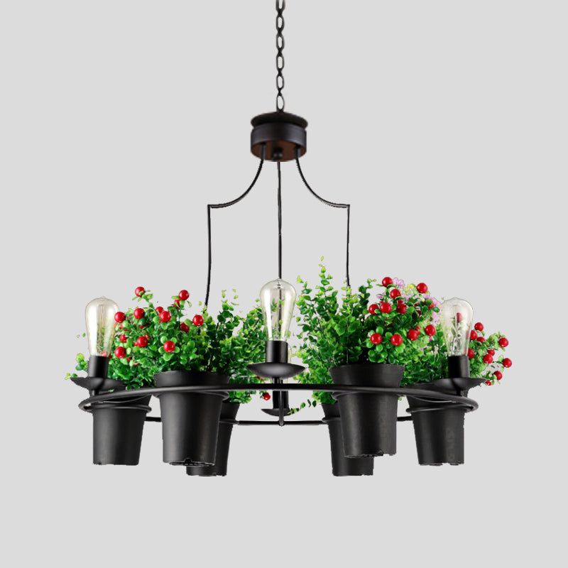 Industrial Black/White Metal Led Plant Pendant Light - 6 Lights 1/2 Tiers. Perfect For Restaurants.