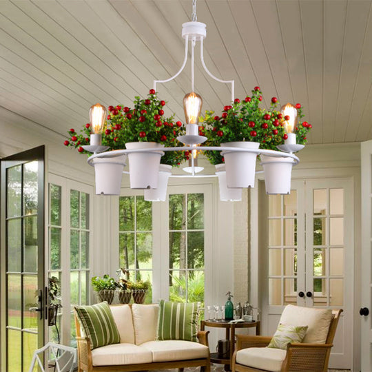 Industrial Black/White Metal Led Plant Pendant Light - 6 Lights 1/2 Tiers. Perfect For Restaurants.