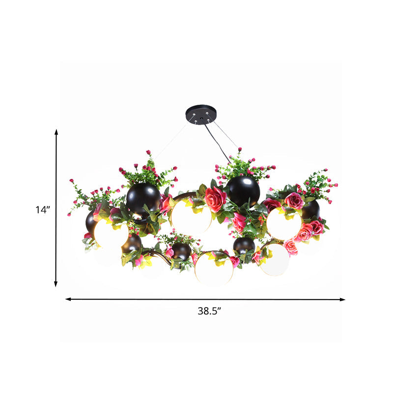 Industrial Metal Sphere Ceiling Lamp With Flower Decoration - 8 Bulbs Black. Perfect For Living Room