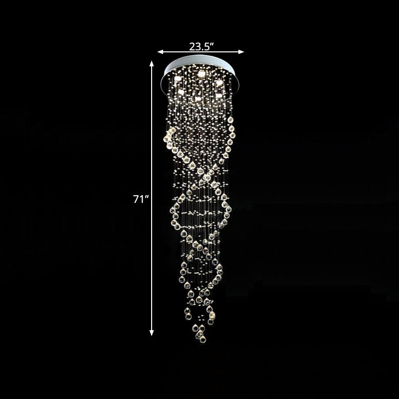 White Led Cluster Pendant Light - Modern Spiral Waterfall Design With 6 Heads Hanging Ceiling Lamp