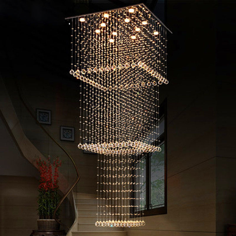 Modern Crystal Square 13-Head Led Pendant Light Fixture - Silver