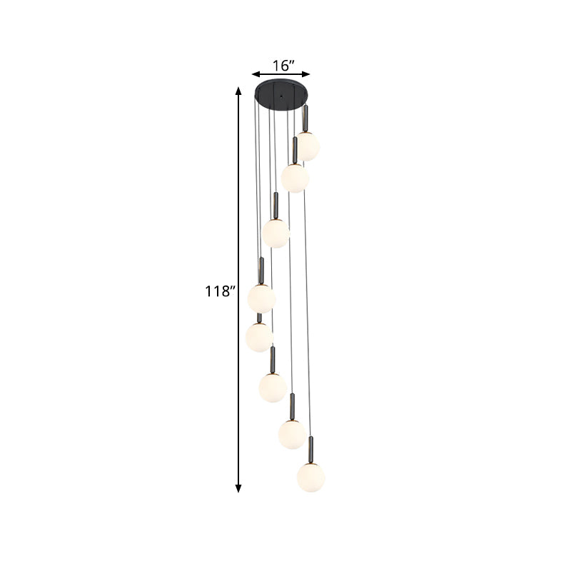 Spiral Multi Light Pendant With Lattice Glass - White/Clear Modern Design 8/9 Heads Black Hanging