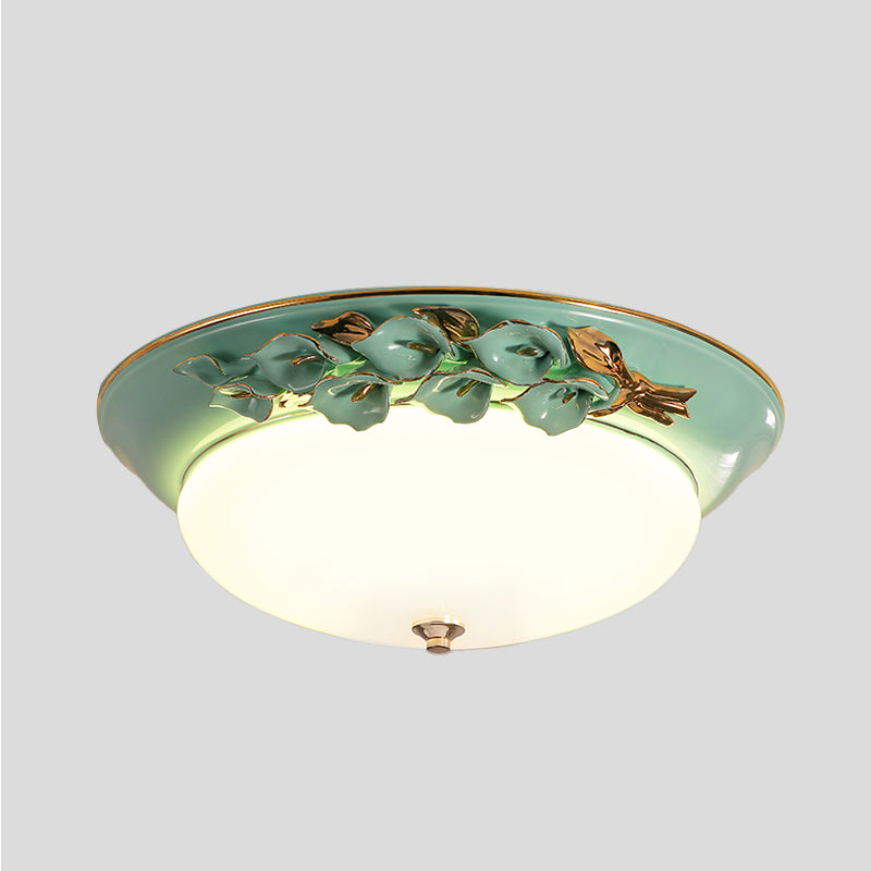 White Led Flush Mount Lighting For Bedroom - Pastoral Bowl Ceiling Fixture (1 Light Metal