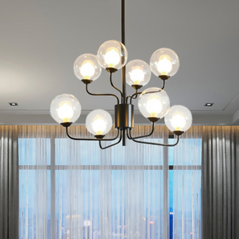 Contemporary 2-Tier Ball Clear Glass Chandelier With Radial Design - 8/12/18 Lights Black/Gold