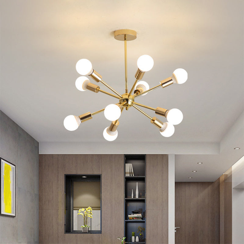 Modernist Metal Starburst Chandelier Light - 26’’/38.5’’ Wide Gold 6/10/12 Lights Hanging