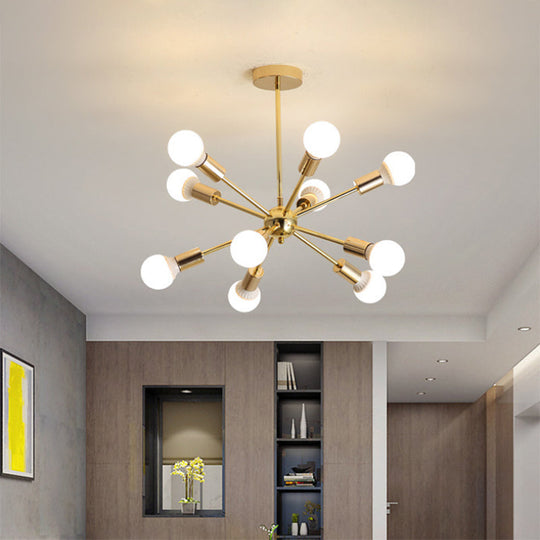 Modernist Metal Starburst Chandelier Light - 26’’/38.5’’ Wide Gold 6/10/12 Lights Hanging
