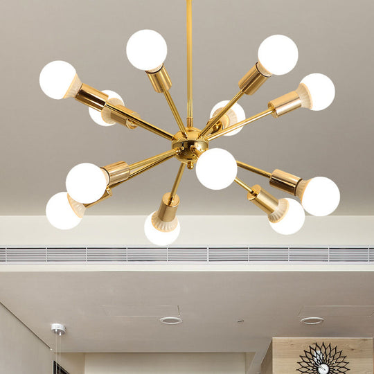 Modern Metal Starburst Chandelier Light - 6/10/12 Lights 26/38.5 Wide Gold Finish Bare Bulb Hanging