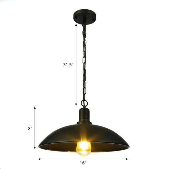 12.5’/16’ W Loft Style Hanging Pendant Lamp With Bowl Shade Adjustable Chain - Metallic And