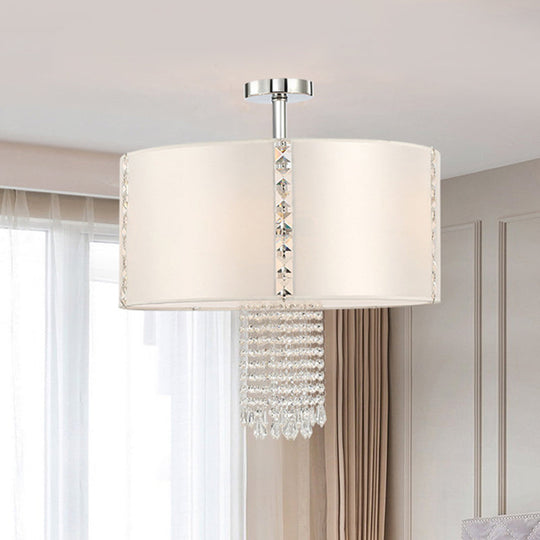 Modern 5-Light Chandelier With White Fabric Shade & Crystal Accents