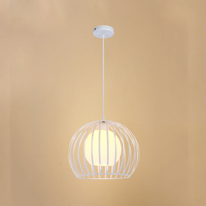 Industrial Style Black/White Metallic Global Cage Hanging Light For Living Room White