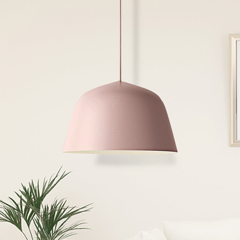 Nordic Style Dome Hanging Shade Ceiling 1 Light Metal Pendant Lamp In Black/Green For Bedroom