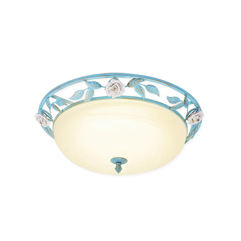 15’/19’ Korean Flower Metal Bowl Ceiling Light - 1 Head Flush Mount Fixture In Pink/Blue/Green