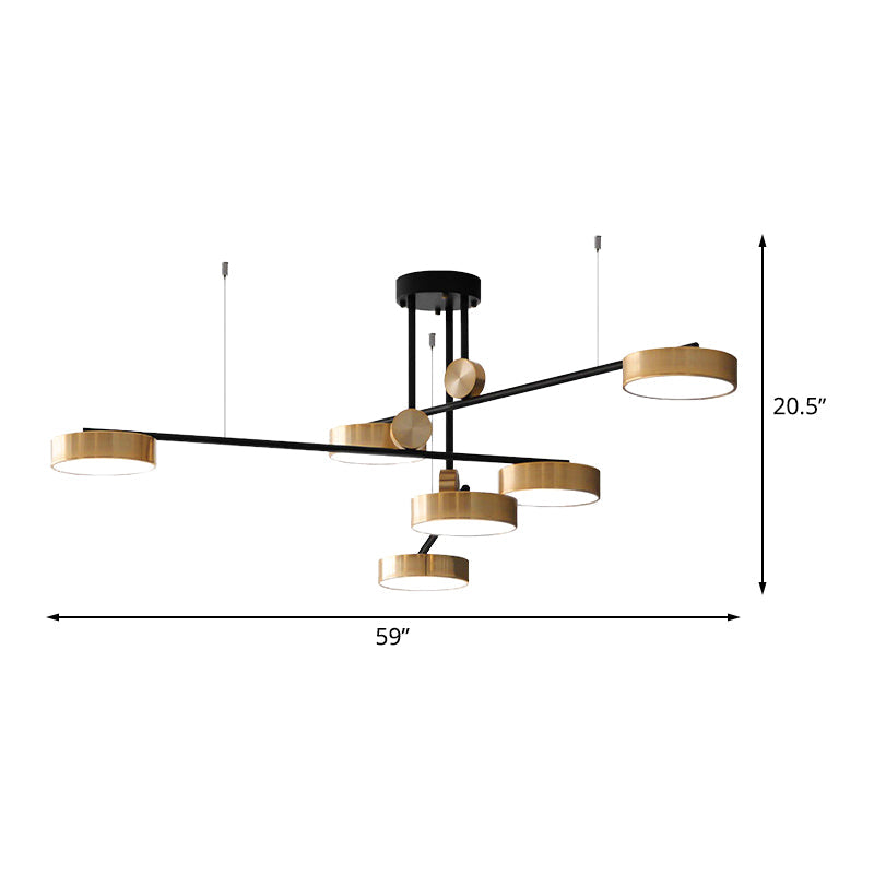 Black And Gold Modernist Multi-Lamp Pendant With Small Drum Shades