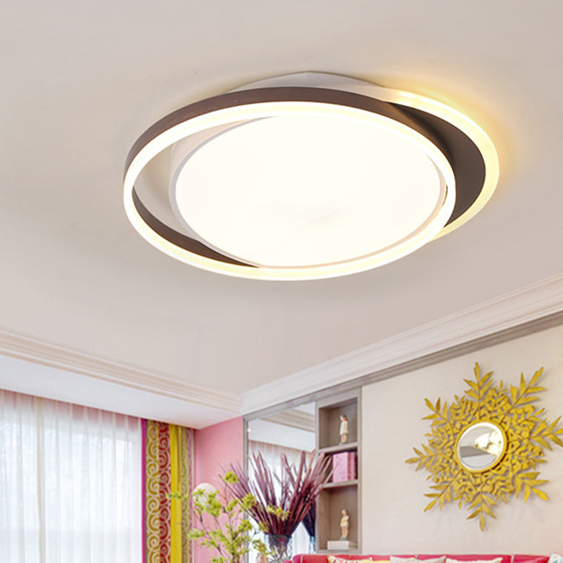 Brown Orbit Led Flush Mount Ceiling Light For Living Room - Simple 16/19.5 Wide Warm/White Acrylic