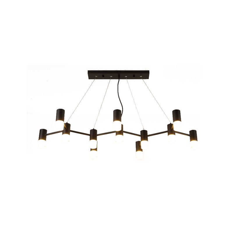 12-Head Black Metal Branch Chandelier With Linear Design & Suspension