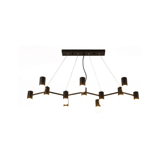 12-Head Black Metal Branch Chandelier With Linear Design & Suspension