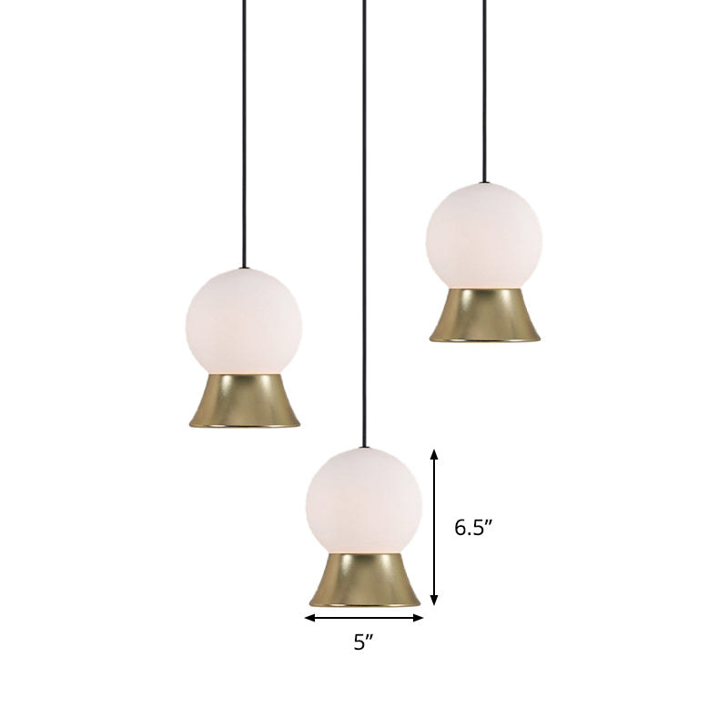 Modern White Glass Globe Pendant Light With Gold/Black Metal Shade