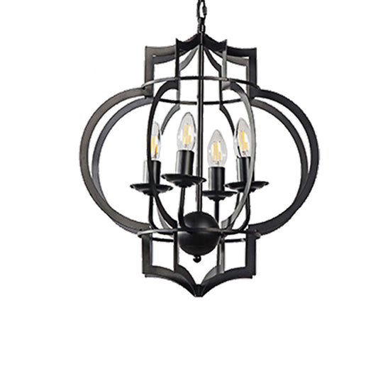 Industrial Black Chandelier Pendant Light With Metal Candle Shade - 4-Bulb Ceiling Lamp For Dining