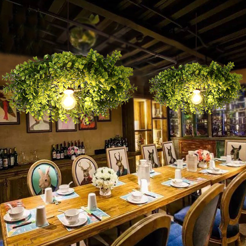 Modern Metal Black Ceiling Light With Exposed Bulb - Retro Led Suspension Lighting Fixture Plant