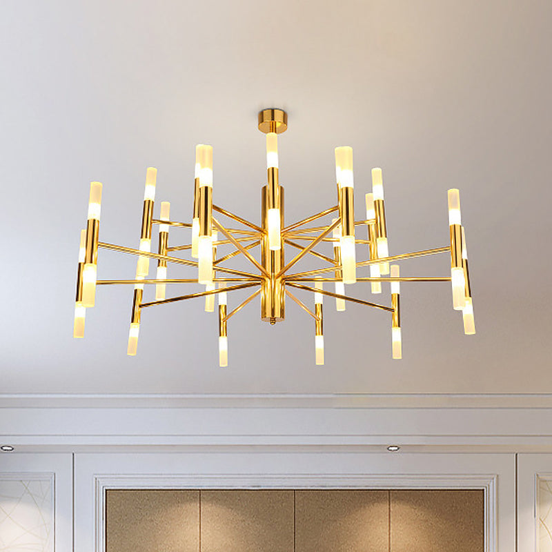 Brass 2-Tier Slim Tube Pendant Chandelier - Minimalist 40-Head Ceiling Light For Living Room