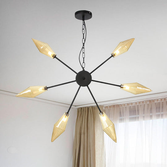 Lustre industriel moderne Sputnik avec verre ambré/transparent - 6/9/12 lumières - Finitions noir/cuivre/chrome