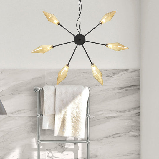 Lustre industriel moderne Sputnik avec verre ambré/transparent - 6/9/12 lumières - Finitions noir/cuivre/chrome