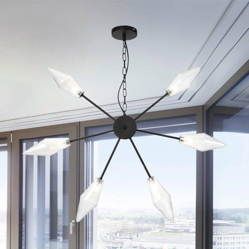 Lustre industriel moderne Sputnik avec verre ambré/transparent - 6/9/12 lumières - Finitions noir/cuivre/chrome