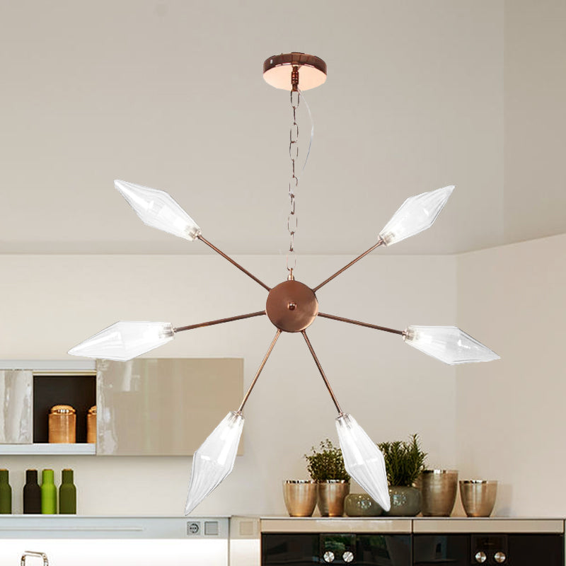 Lustre industriel moderne Sputnik avec verre ambré/transparent - 6/9/12 lumières - Finitions noir/cuivre/chrome