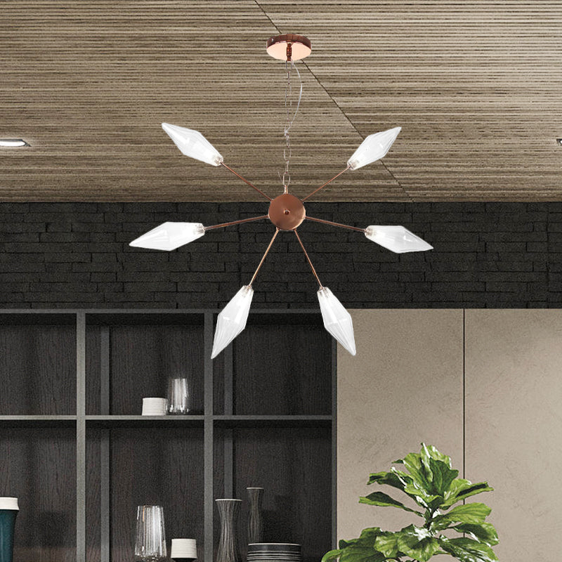 Lustre industriel moderne Sputnik avec verre ambré/transparent - 6/9/12 lumières - Finitions noir/cuivre/chrome