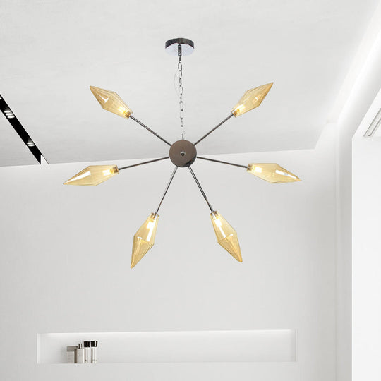 Lustre industriel moderne Sputnik avec verre ambré/transparent - 6/9/12 lumières - Finitions noir/cuivre/chrome