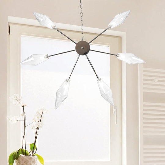 Lustre industriel moderne Sputnik avec verre ambré/transparent - 6/9/12 lumières - Finitions noir/cuivre/chrome