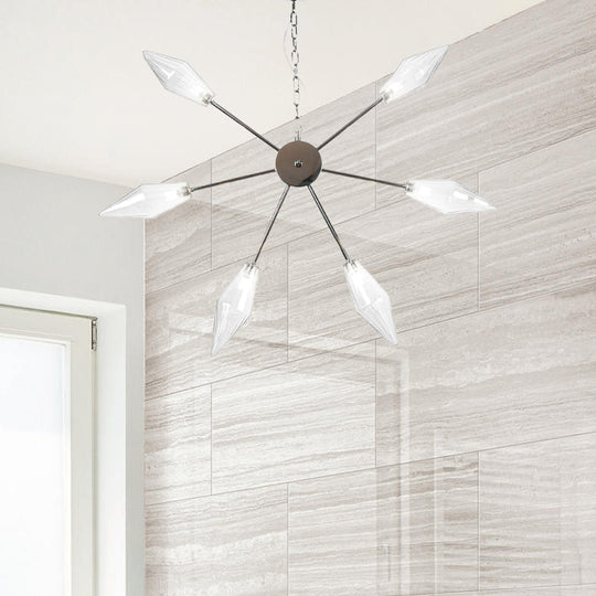 Lustre industriel moderne Sputnik avec verre ambré/transparent - 6/9/12 lumières - Finitions noir/cuivre/chrome