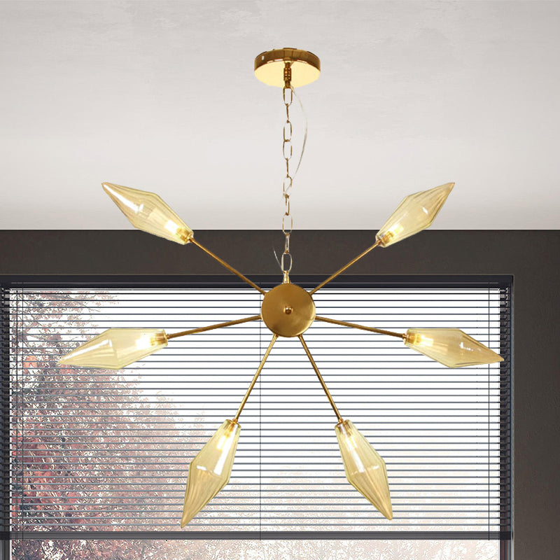 Lustre industriel moderne Sputnik avec verre ambré/transparent - 6/9/12 lumières - Finitions noir/cuivre/chrome