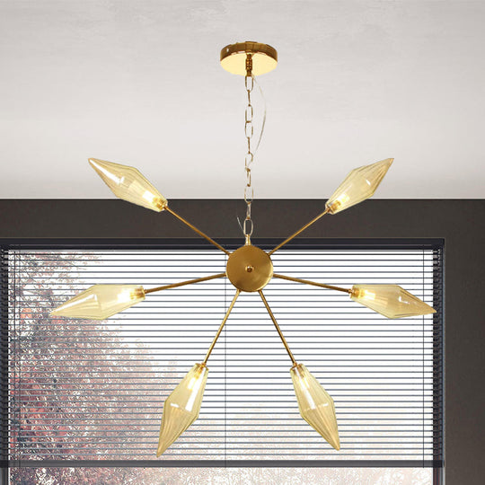 Lustre industriel moderne Sputnik avec verre ambré/transparent - 6/9/12 lumières - Finitions noir/cuivre/chrome