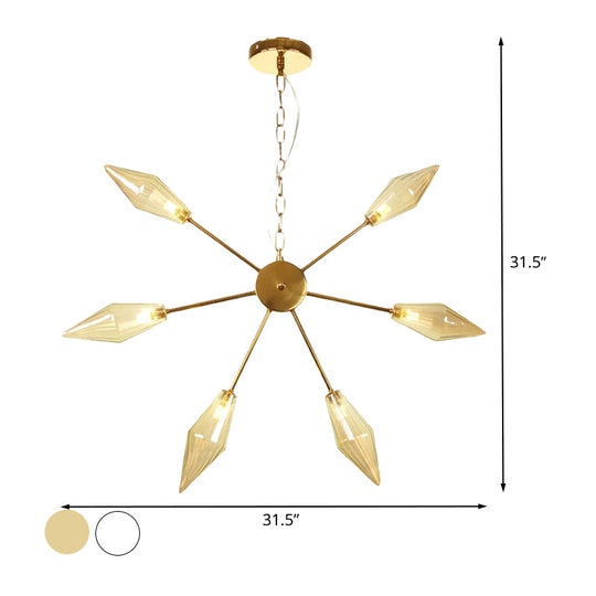 Lustre industriel moderne Sputnik avec verre ambré/transparent - 6/9/12 lumières - Finitions noir/cuivre/chrome