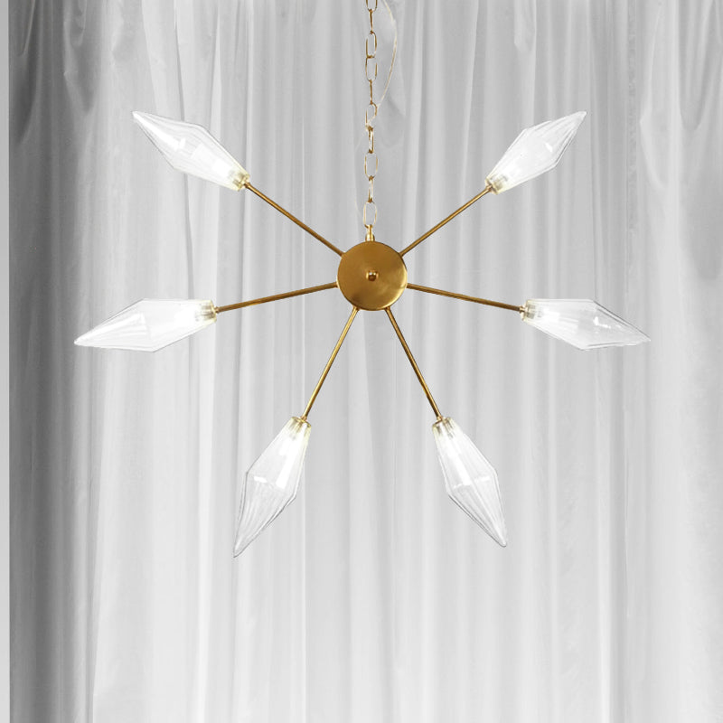 Lustre industriel moderne Sputnik avec verre ambré/transparent - 6/9/12 lumières - Finitions noir/cuivre/chrome