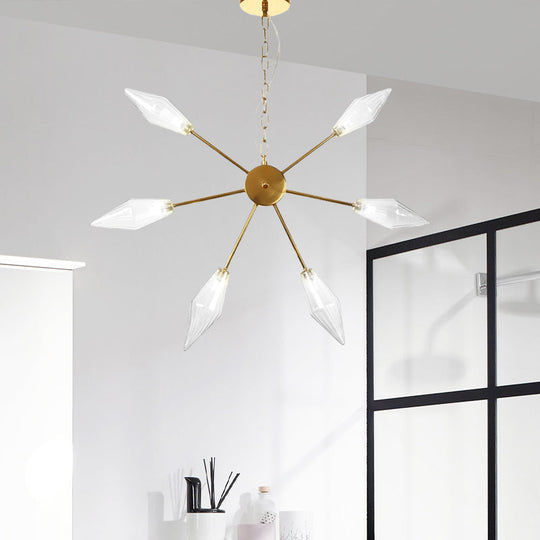 Lustre industriel moderne Sputnik avec verre ambré/transparent - 6/9/12 lumières - Finitions noir/cuivre/chrome