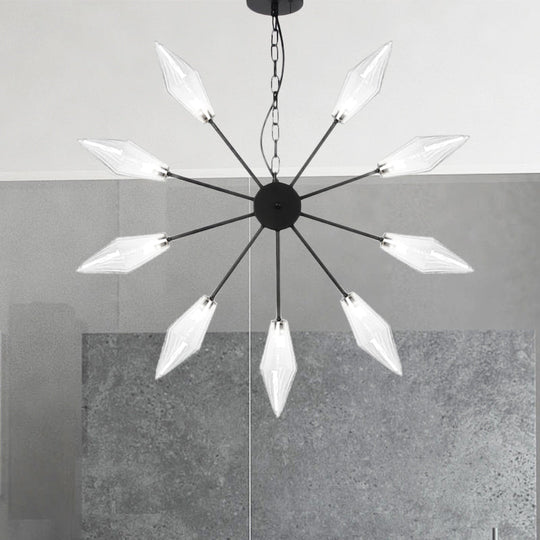 Lustre industriel moderne Sputnik avec verre ambré/transparent - 6/9/12 lumières - Finitions noir/cuivre/chrome