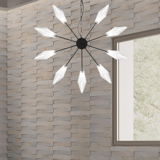 Lustre industriel moderne Sputnik avec verre ambré/transparent - 6/9/12 lumières - Finitions noir/cuivre/chrome